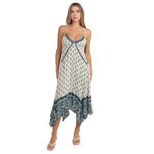 Angie Lapis Blue V Neck Halter Hanky Hem Dress F4K62-FQ62